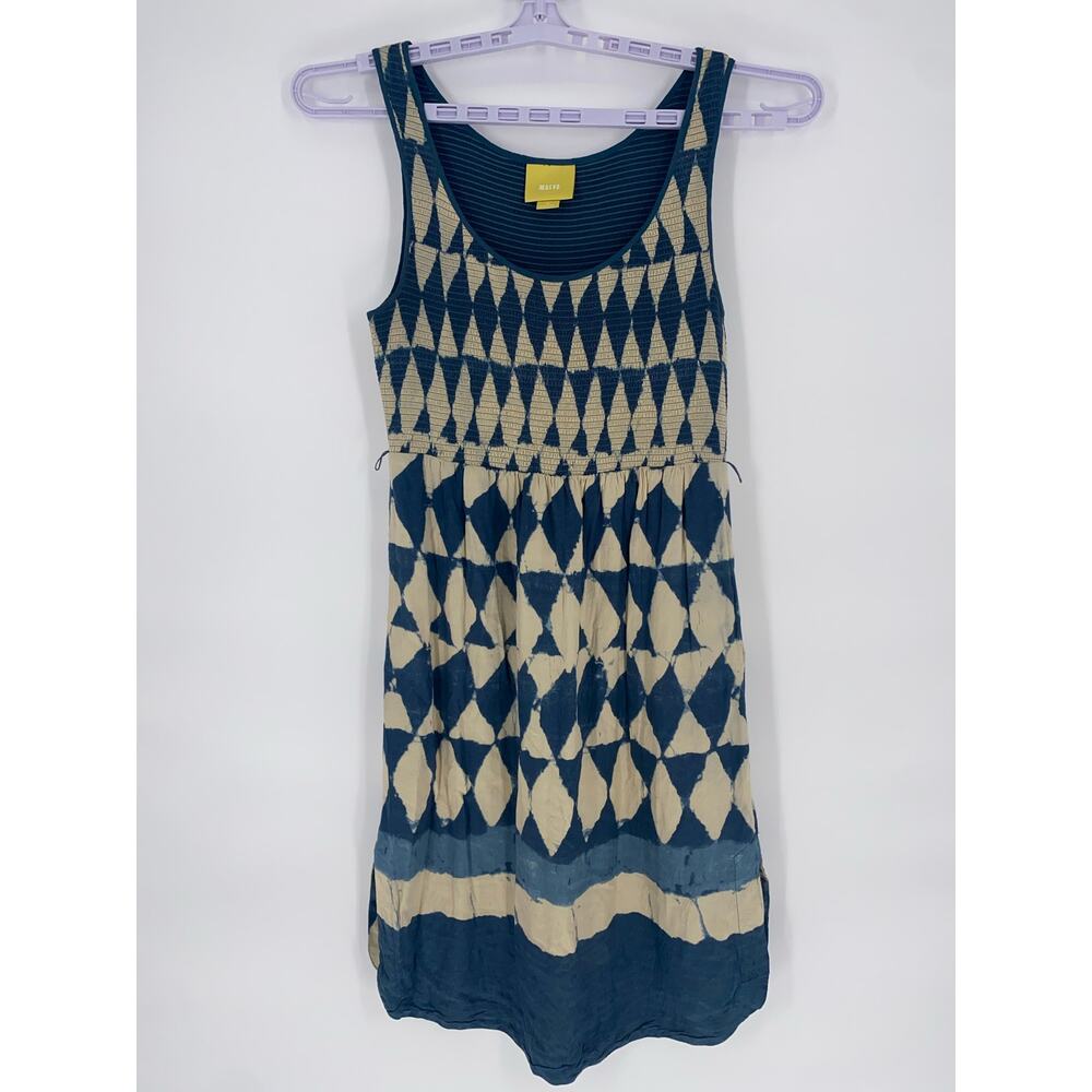 Maeve Sleeveless Blue & Cream Geometric Midi Dress - Yellow Tag Brand